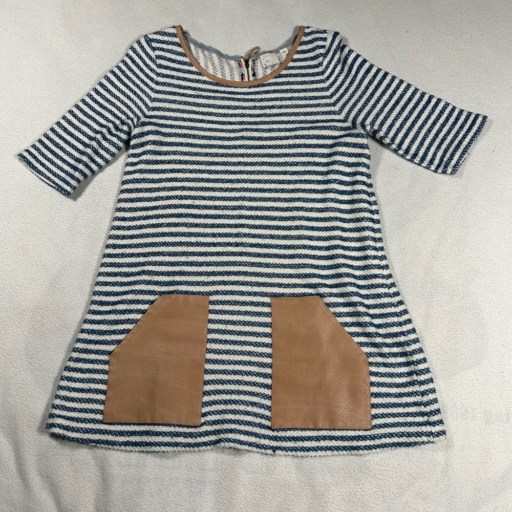 Postmark Anthropologie‎ Tunic Dress Womens Medium Breton Stripe Leather Trim